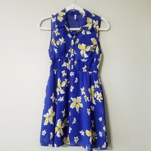 Nine Bird Blue white yellow floral print dress S